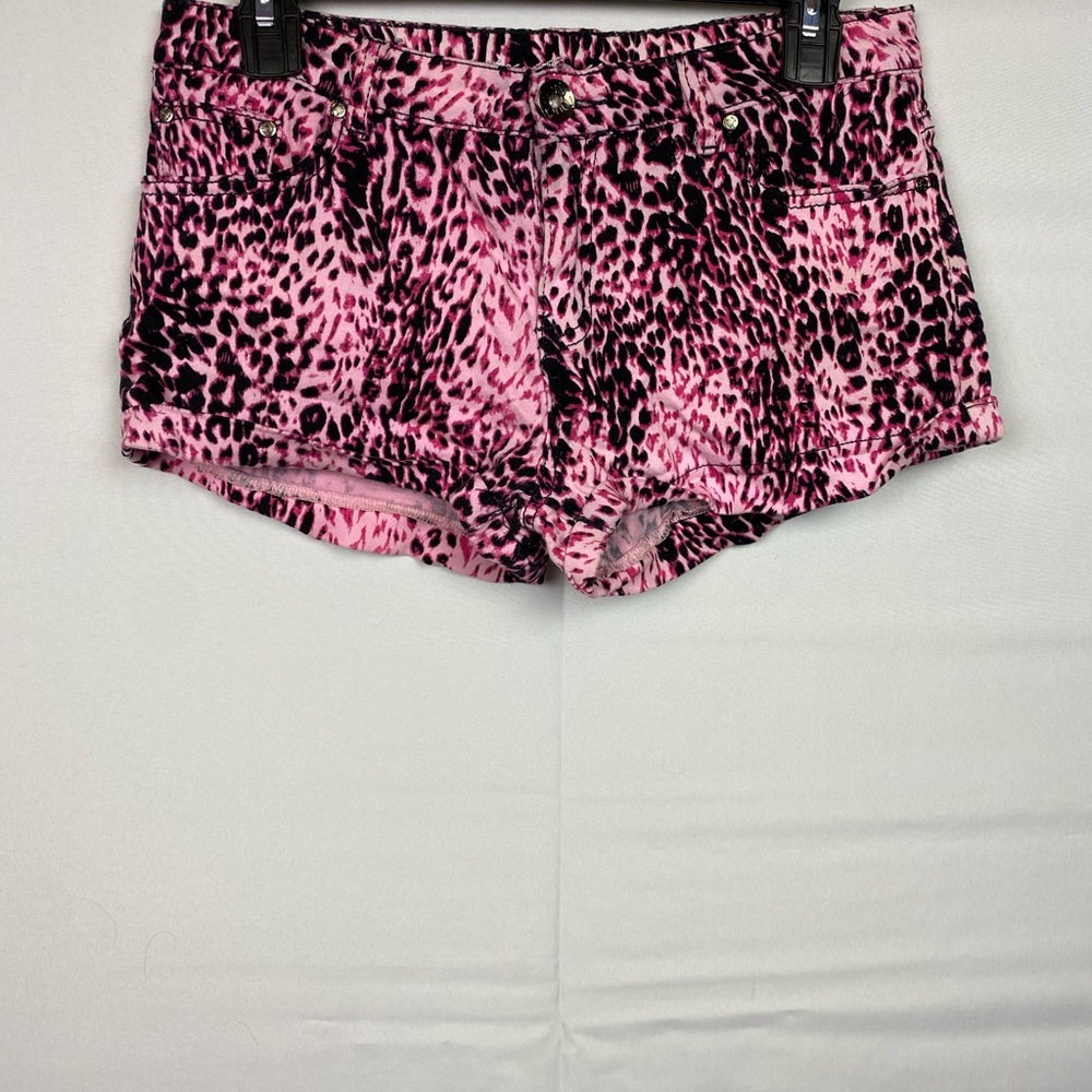 Juicy Couture Pink and Black Jean Shorts with Abstract Pattern